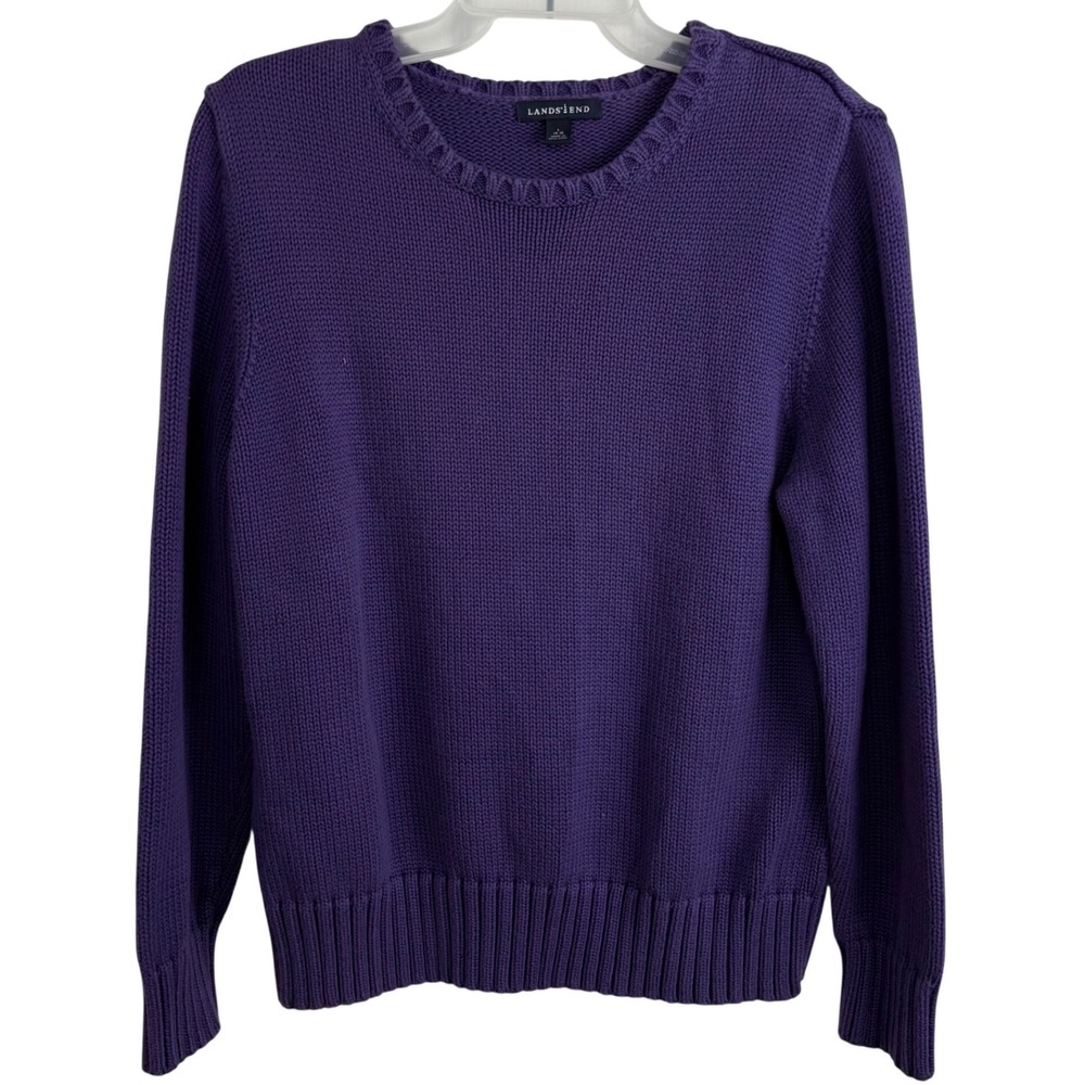 Lands End Purple Crew Neck Long Sleeve Knit Sweater Women's Size L‎ 14-16 Heavy